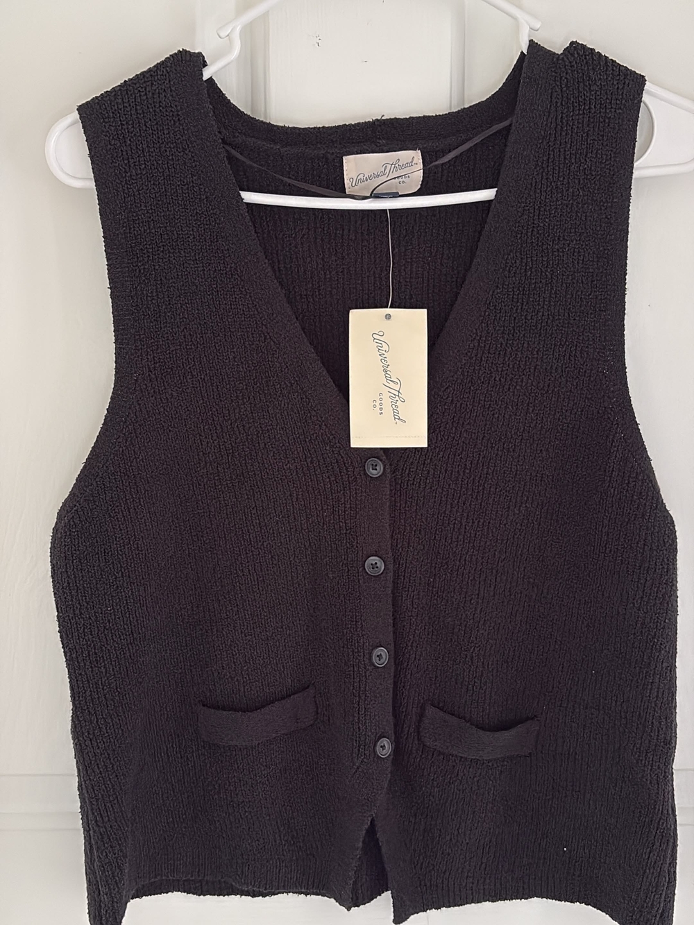 Universal Thread Black Button-Front Knit Vest with Pockets